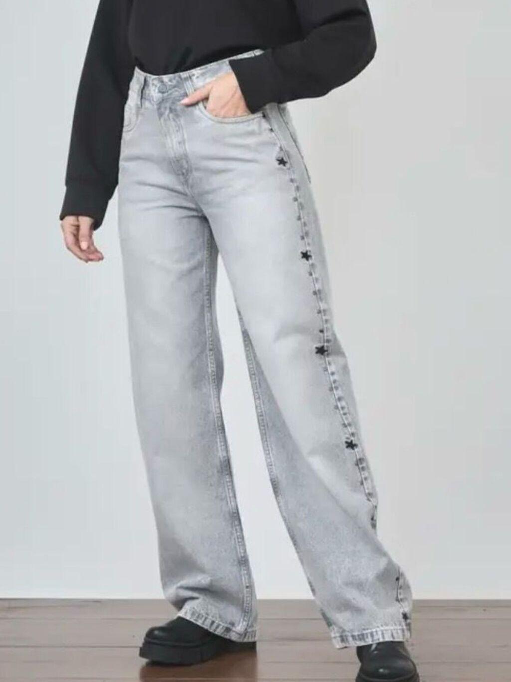 Jean Wide Leg Estrellas Gris